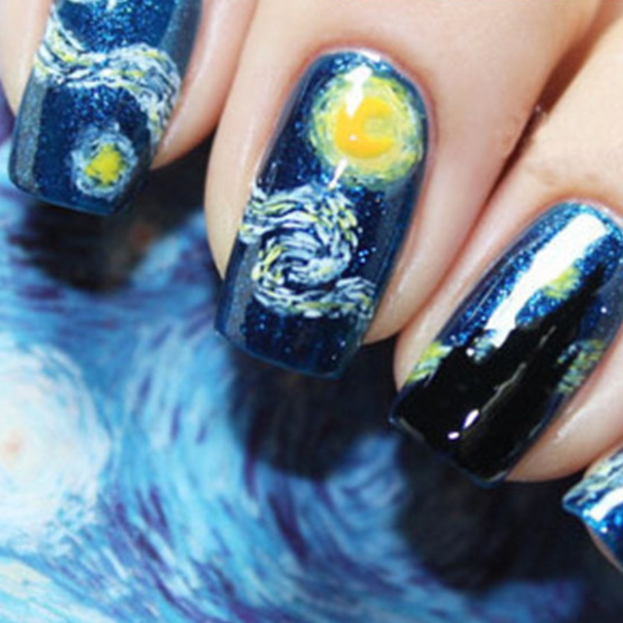 

lovely Trendy Starry Sky Print Blue Nail Art