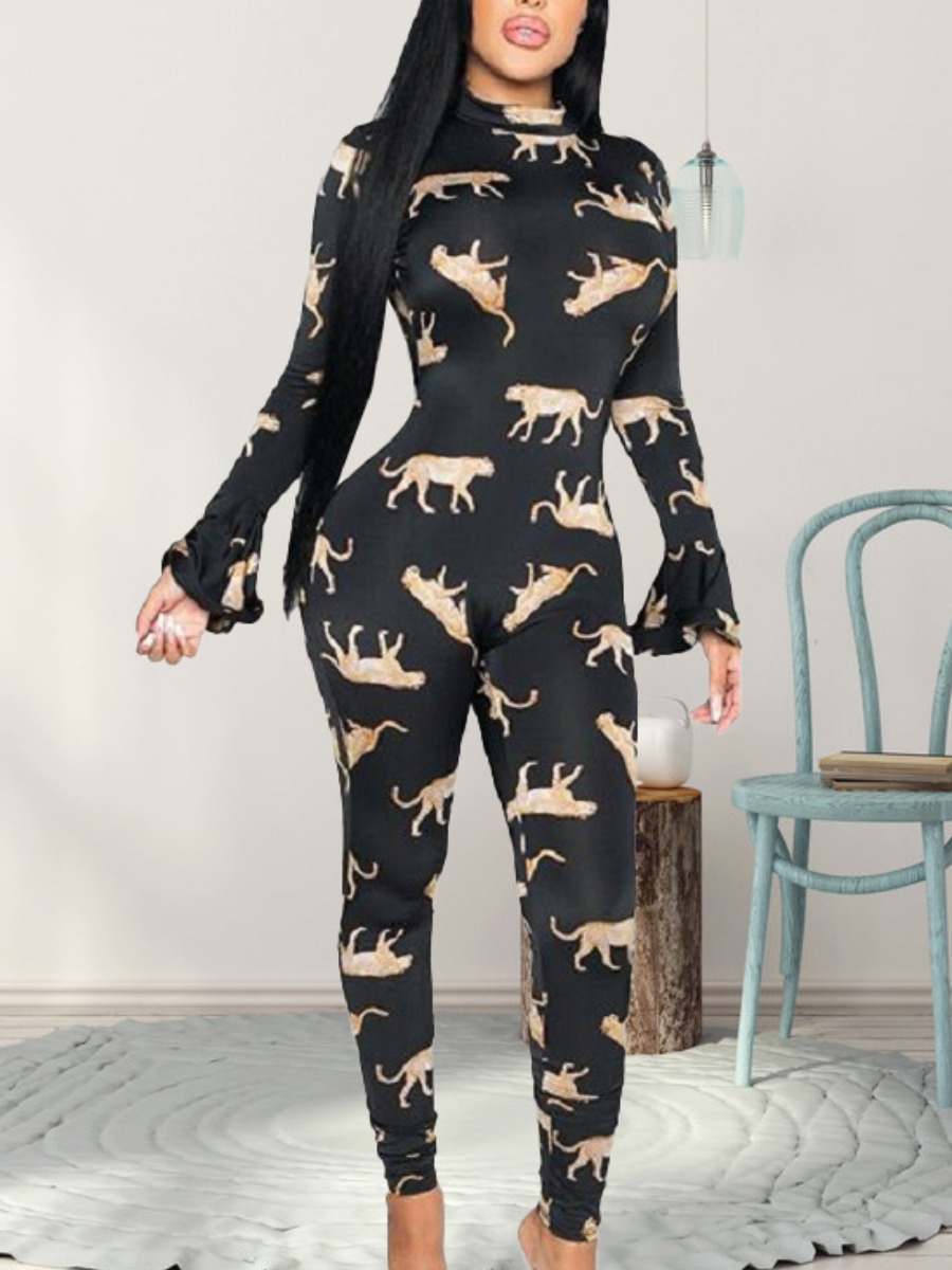 

lovely Stylish Backless Print Black One-piece Jumpsuit