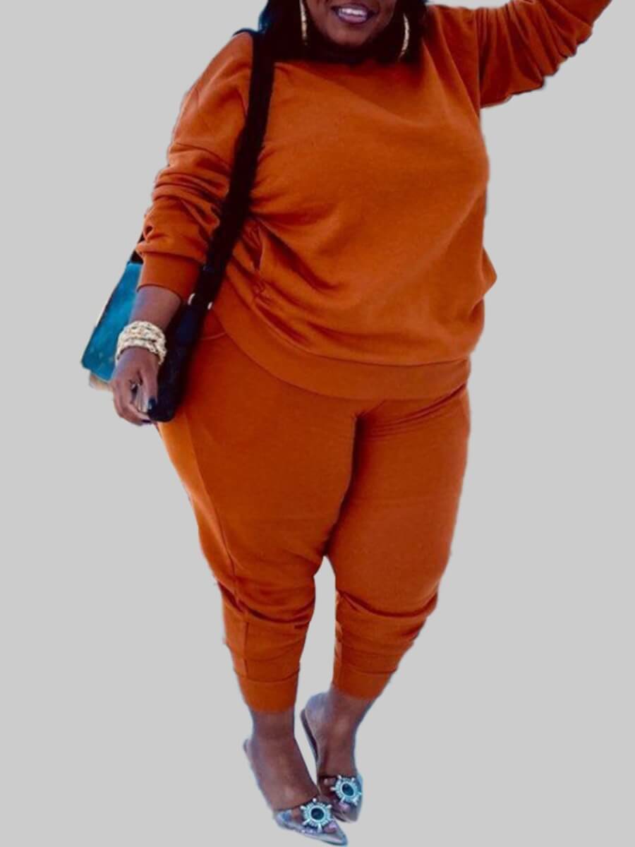 

Lovely Casual O Neck Basic Croci Plus Size Two-piece Pants Set
