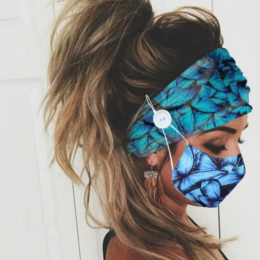 

Lovely Butterfly Print Deep Blue Face Mask(With Headband