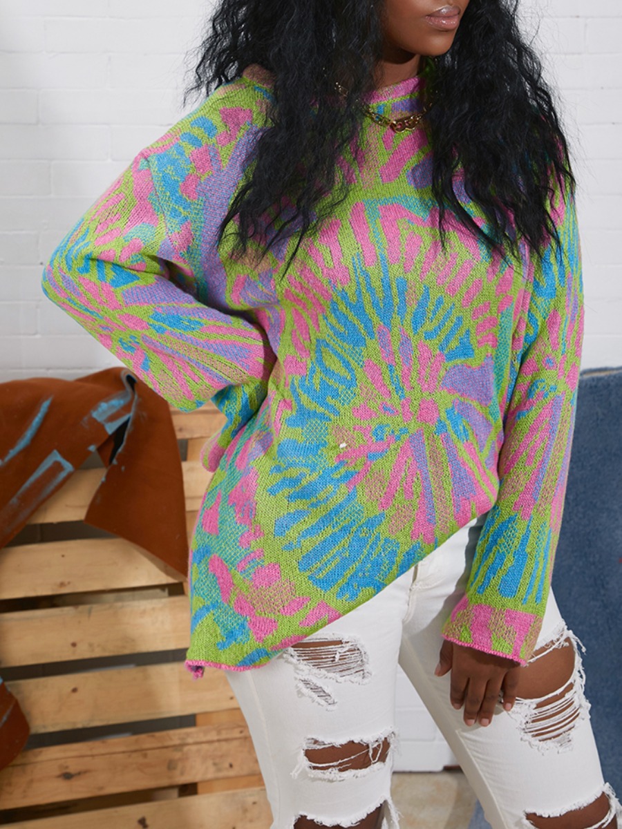 

lovely Casual O Neck Print Multicolor Sweater, Multi
