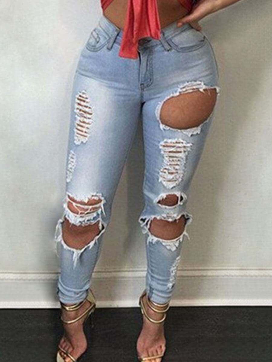 

Lovely Street Broken Holes Baby Blue Jeans