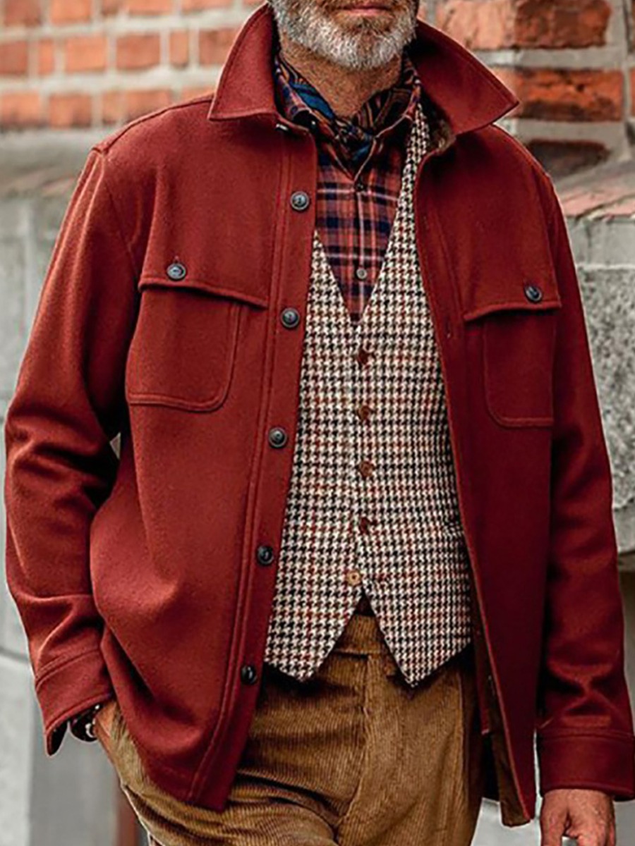 

lovely Street Turndown Collar Buttons Design Red Men Jacket