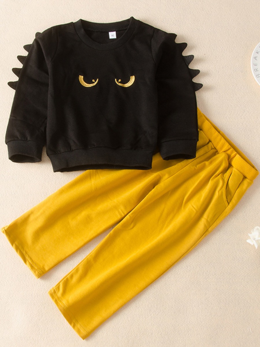 

lovely Sweet O Neck Print Black Boy Two-piece Pants Set