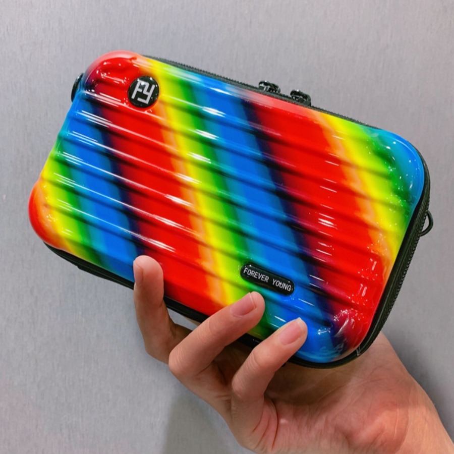 

lovely Stylish Rainbow Striped Multicolor Makeup Bag, Multi