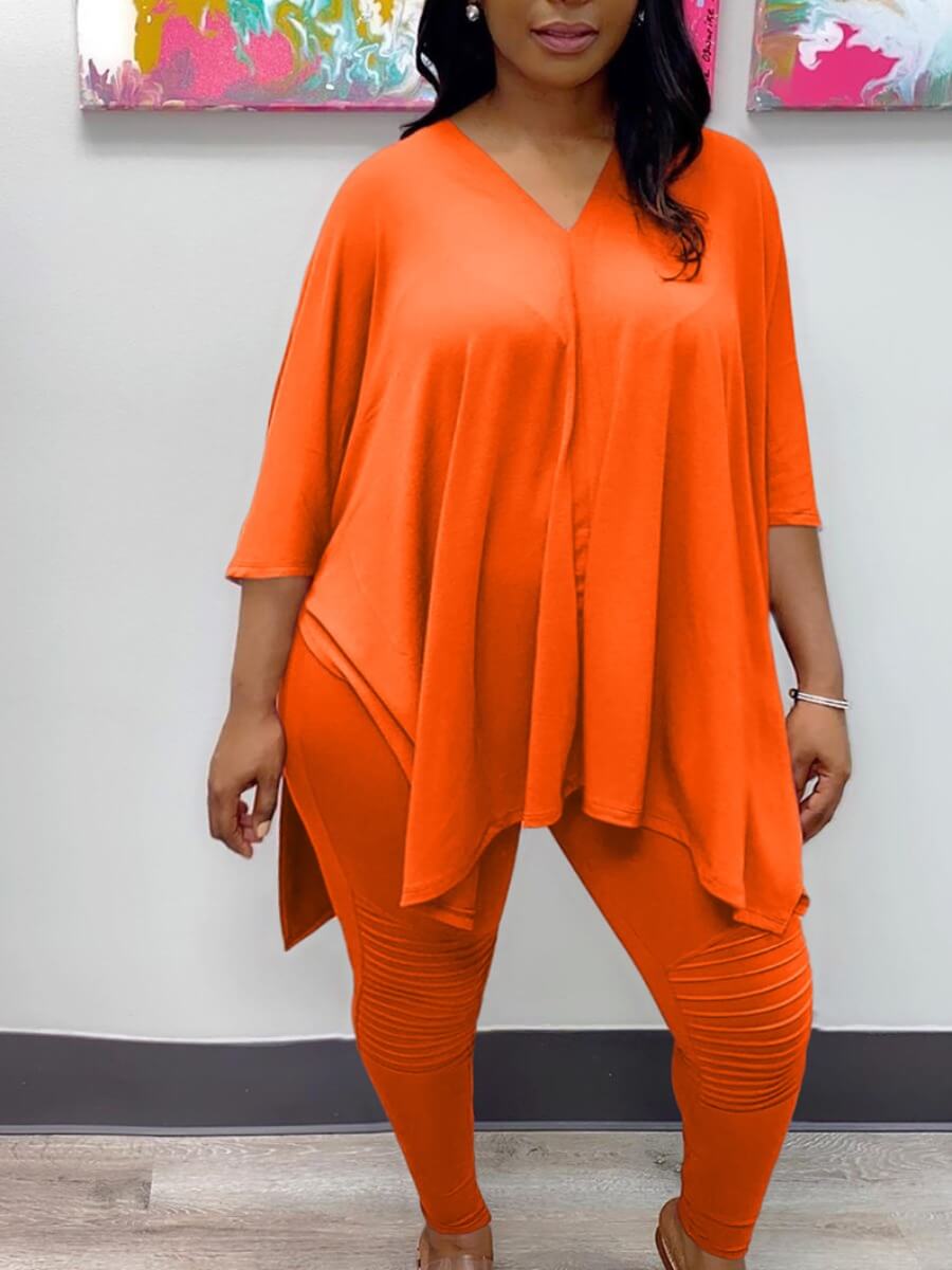 

Lovely Casual V Neck Basic Croci Plus Size Two-piece Pants Set