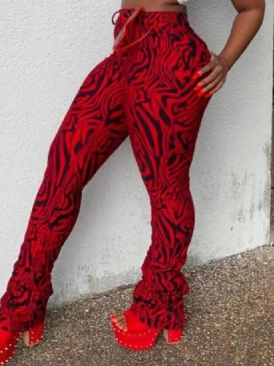 

Lovely Casual Print Red Plus Size Pants