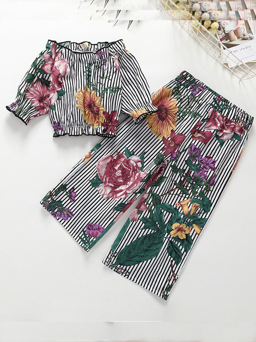 

Lovely Trendy Striped Print Black Girl Two-piece Pants Set