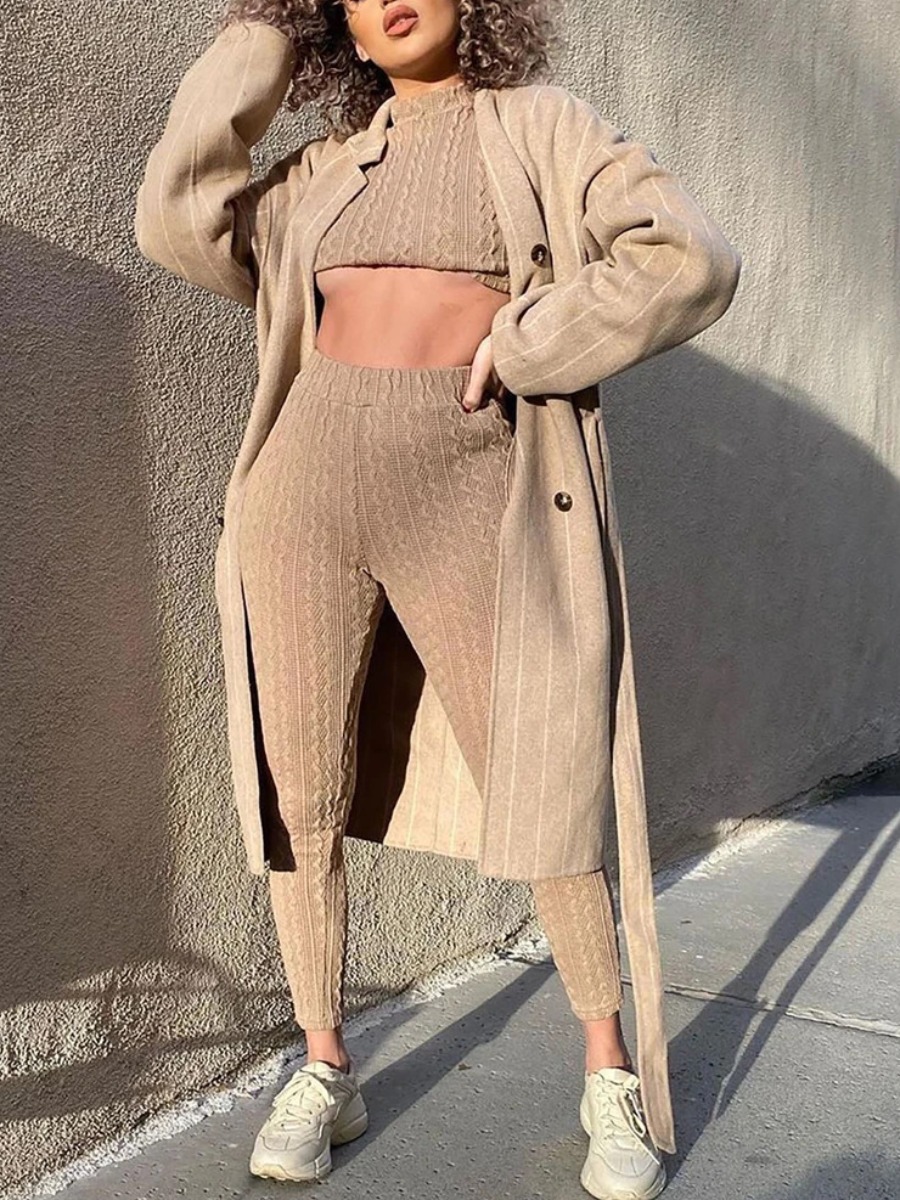

lovely Casual Basic Skinny Khaki Two Piece Pants Set