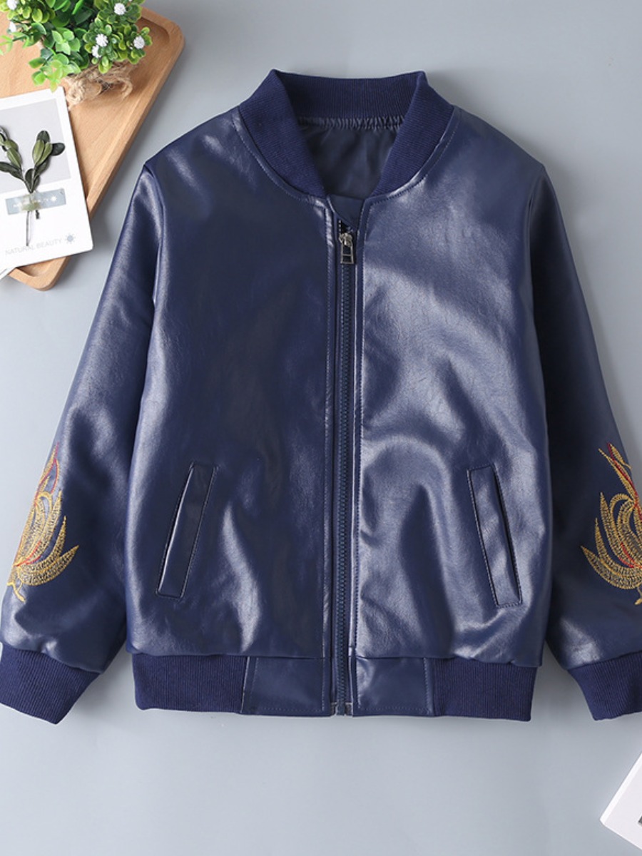 

lovely Trendy Embroidered Deep Blue Boy Jacket