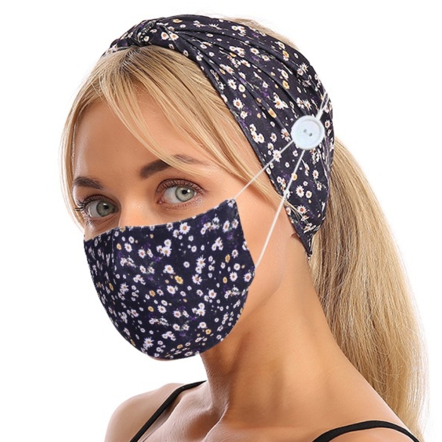 

Lovely Floral Print Carbon Black Face Mask(With Headband