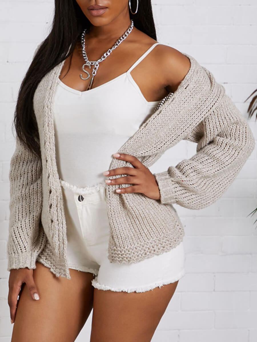 

Lovely Casual Basic Khaki Cardigan