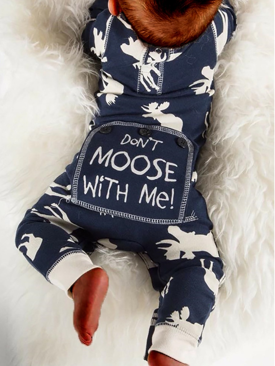 

lovely Casual Cartoon Print Dark Blue Boy One-piece Jumpsuit