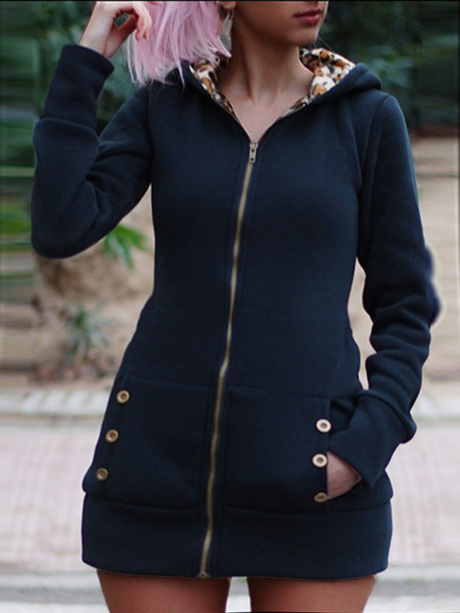 

Lovely Casual Hooded Collar Zipper Design Black Plus Size Coat