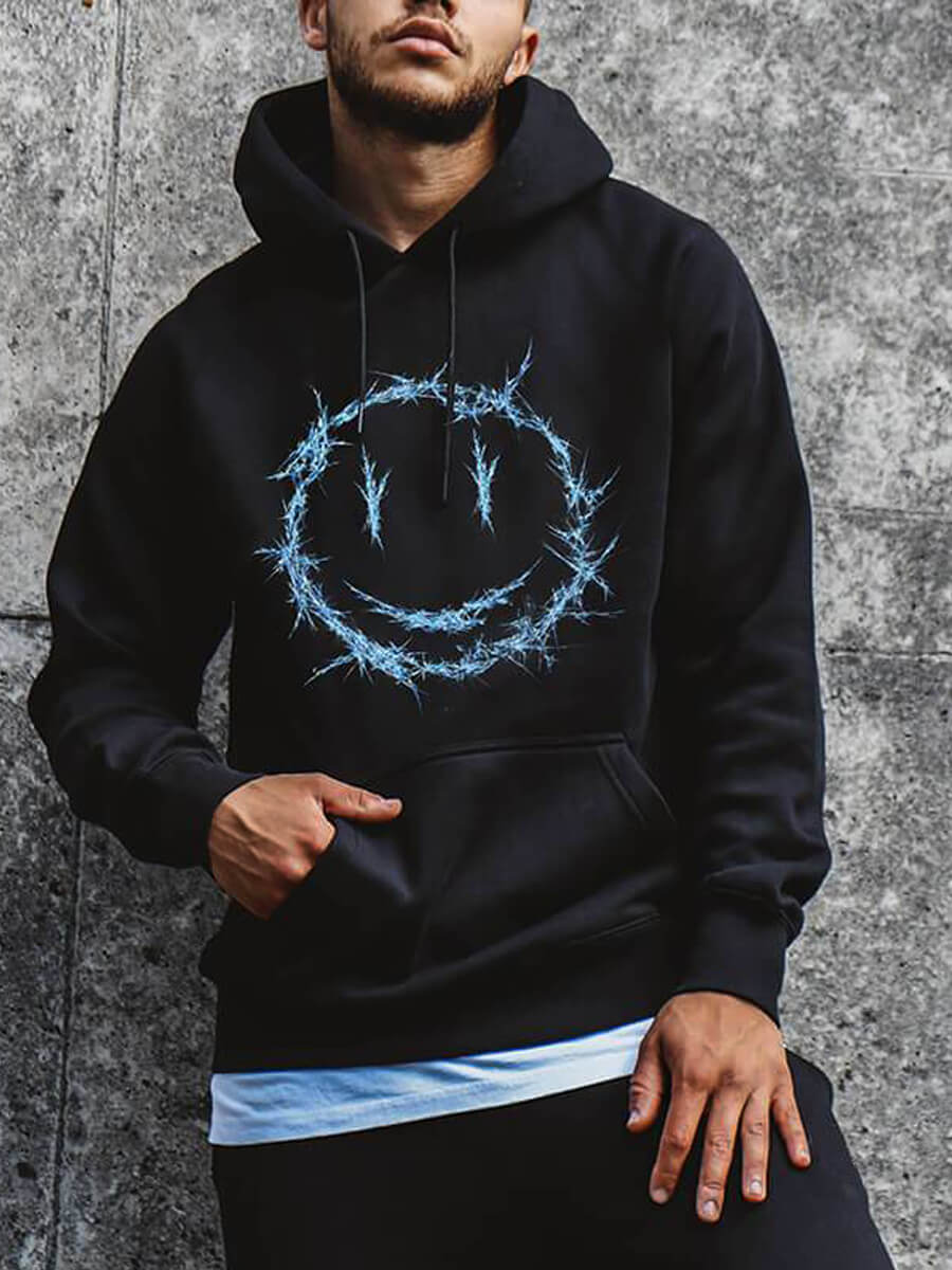 

Lovely Casual Hooded Collar Print Black Men Hoodie