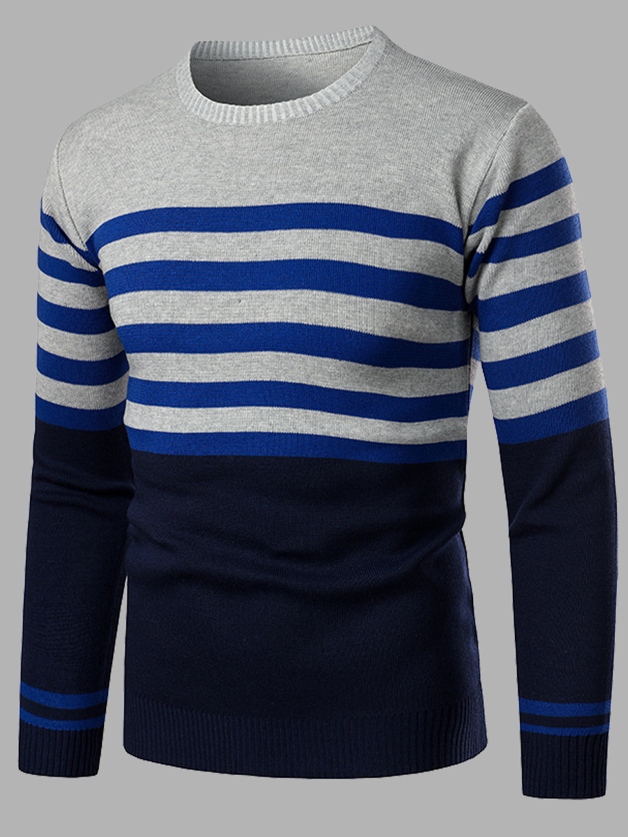 

lovely Casual O Neck Striped Patchwork Light Grey Men Sweater