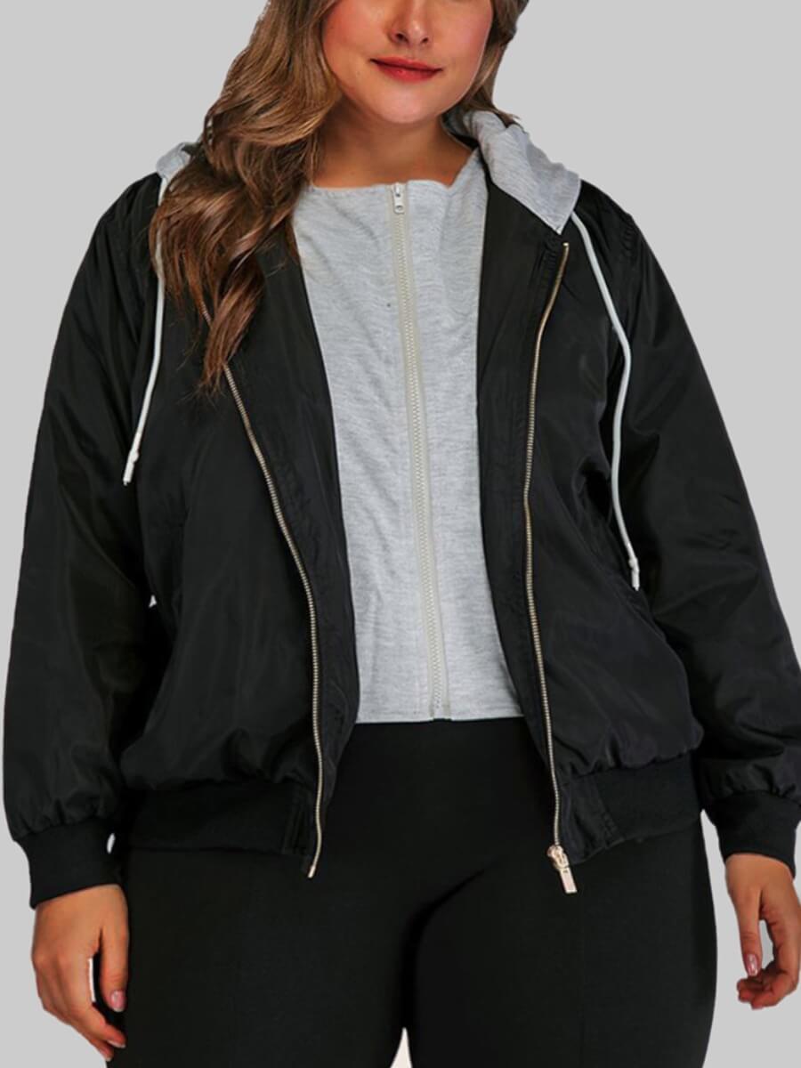 

Lovely Casual Hooded Collar Patchwork Black Plus Size Coat
