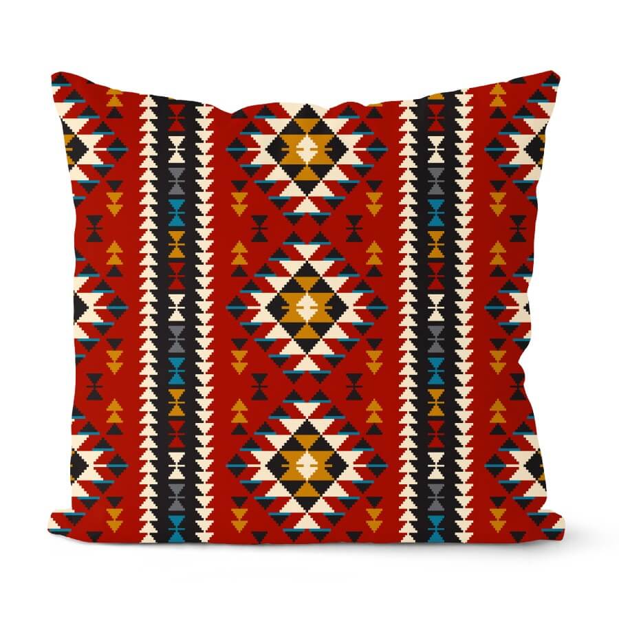 

Lovely Ethnic Print Red Decorative Pillow Case