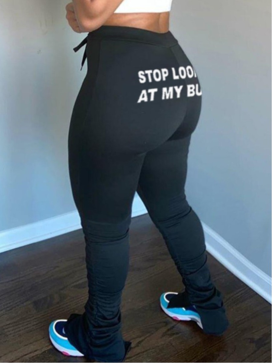 lovely Casual Letter Print Black Plus Size Pants
