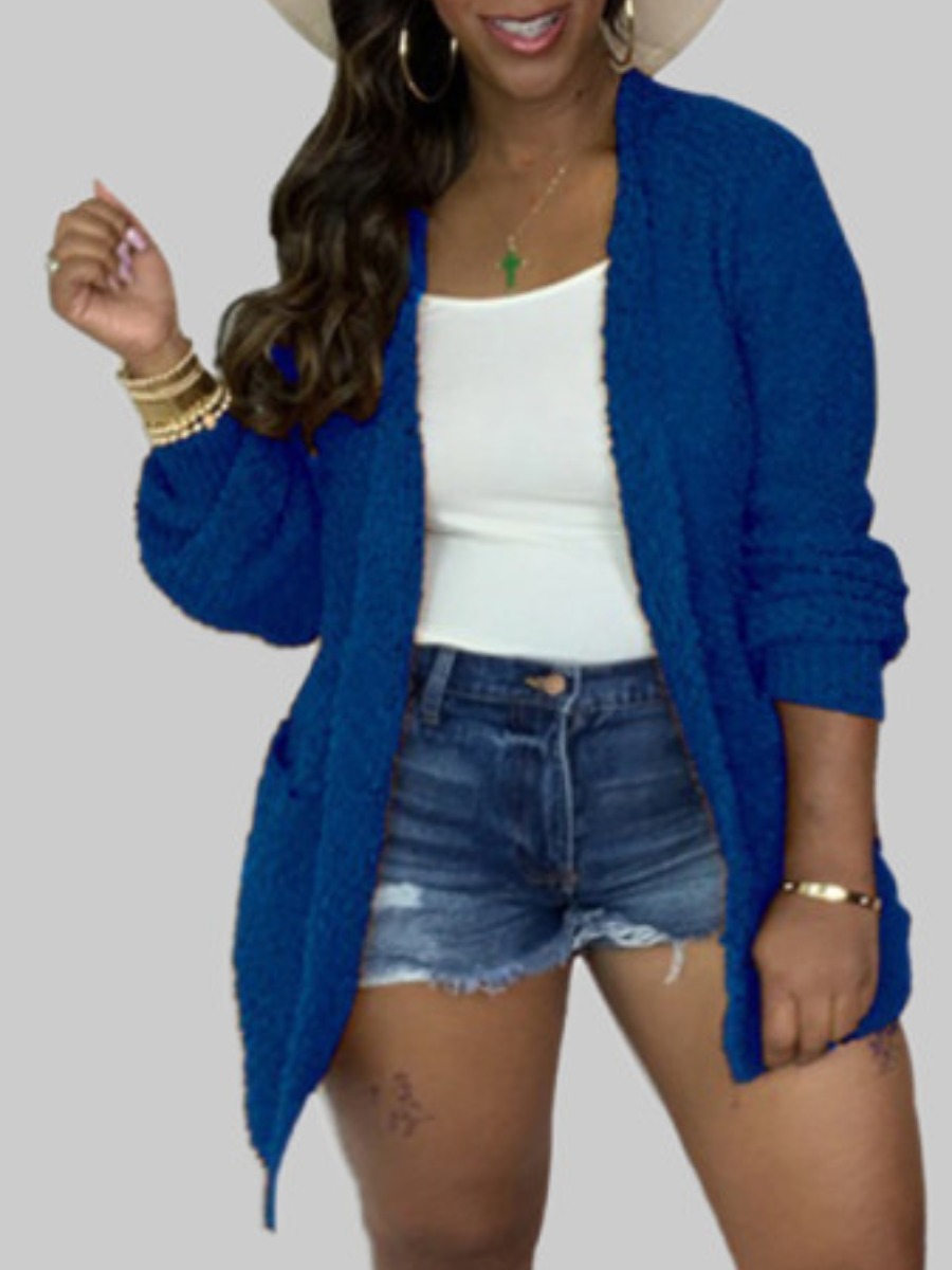 

Lovely Casual Loose Blue Plus Size Coat