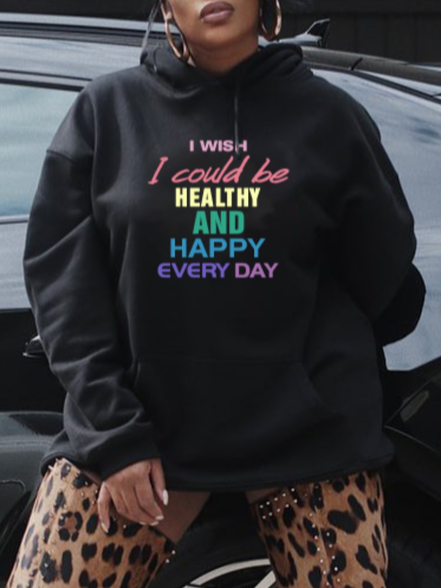 

lovely Casual Hooded Collar Letter Print Black Hoodie