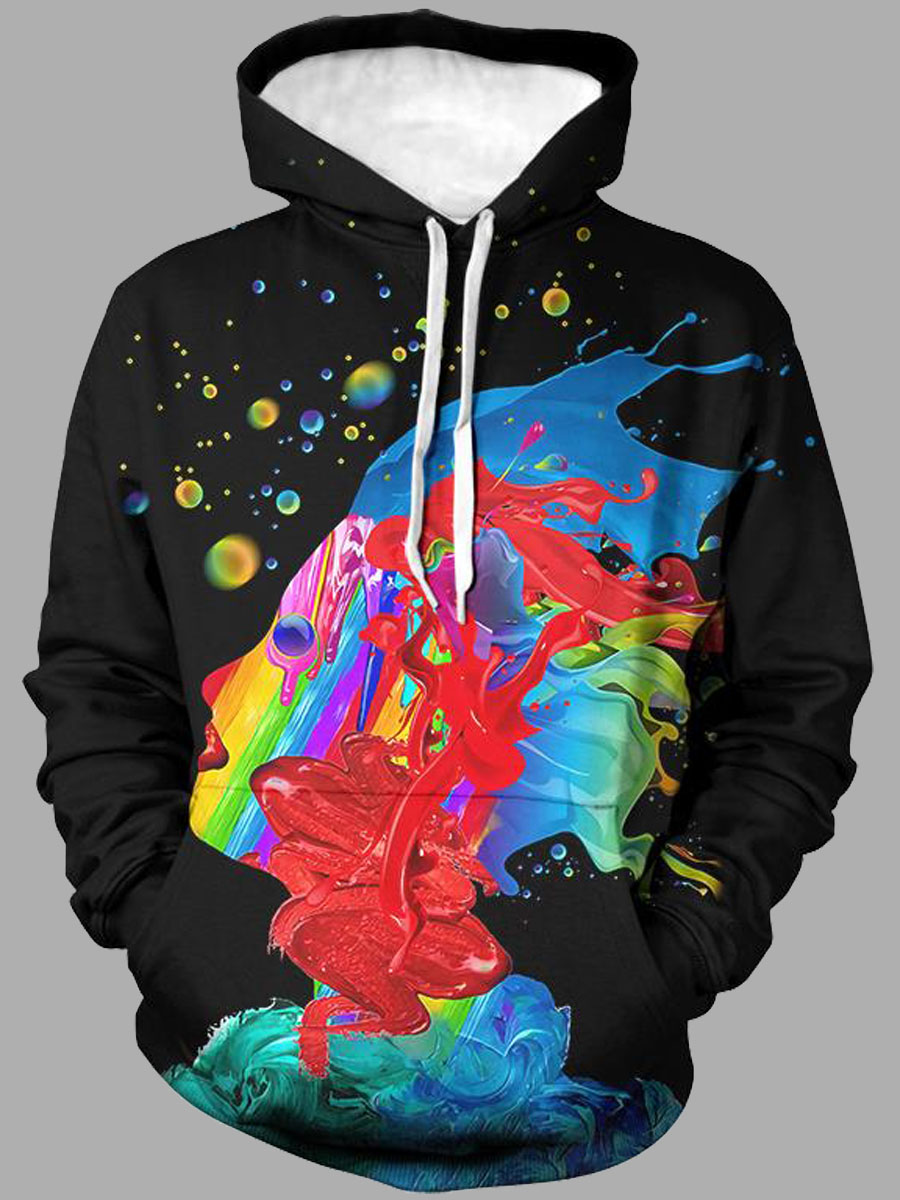 lovely Casual Hooded Collar Print Black Men Hoodie