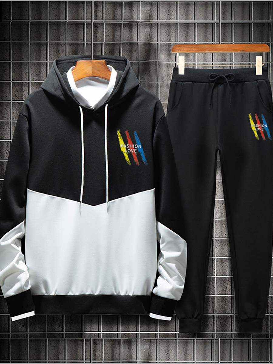 

lovely Casual Hooded Collar Patchwork Black Men Two-piece Pants Set