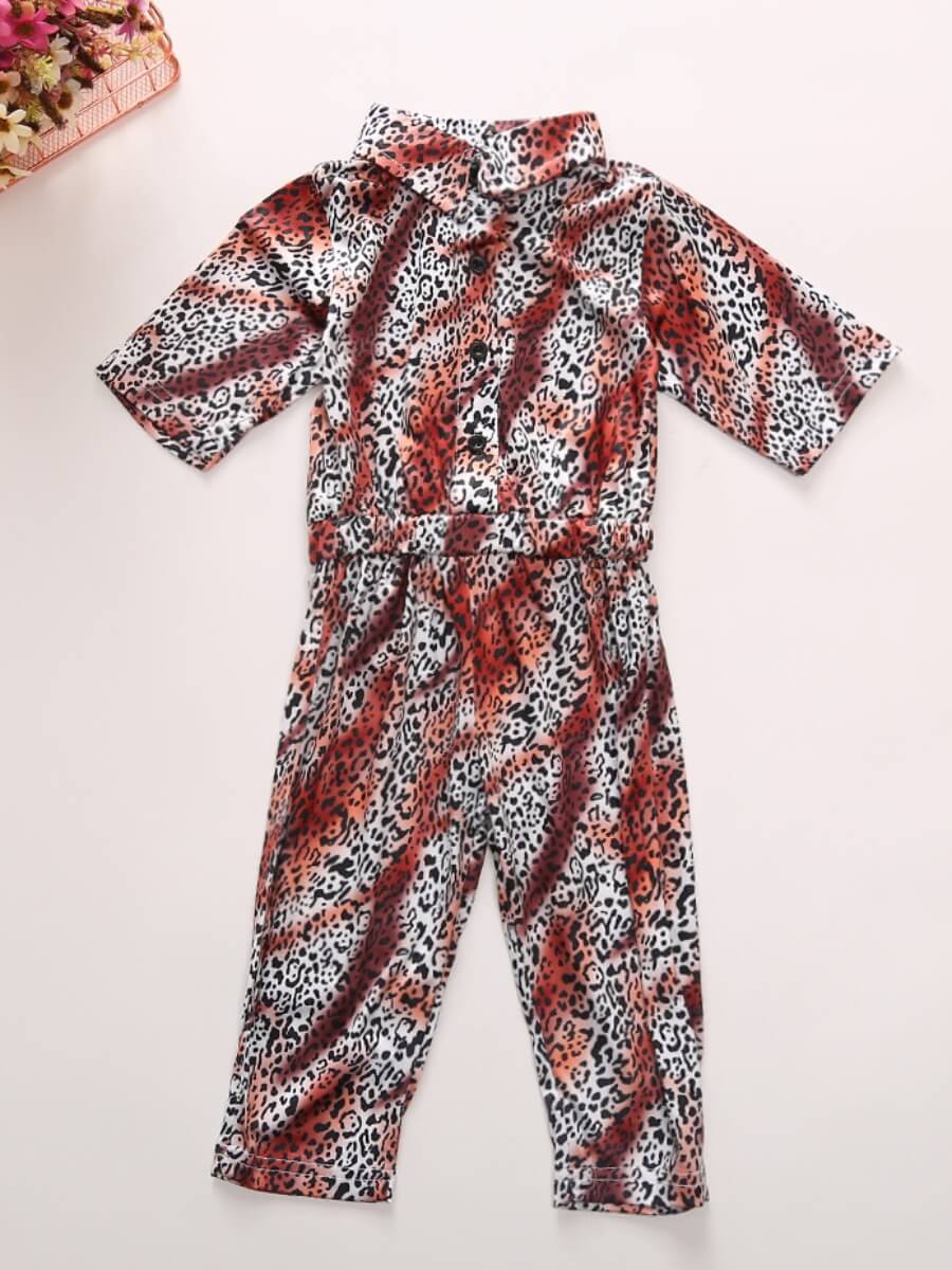 

Lovely Trendy Shirt Collar Print Brown Girl One-piece Jumpsuit