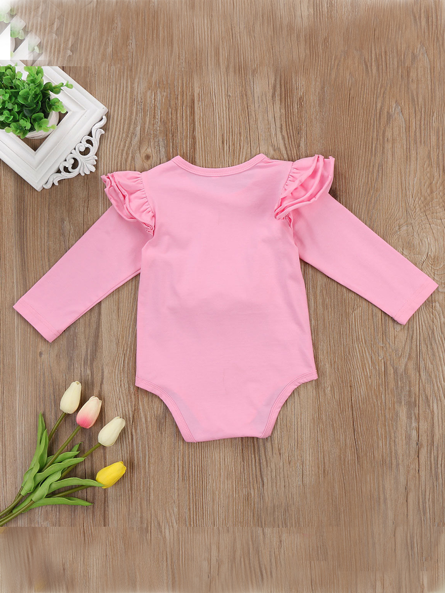 

lovely Casual O Neck Flounce Design Pink Girl Bodysuit