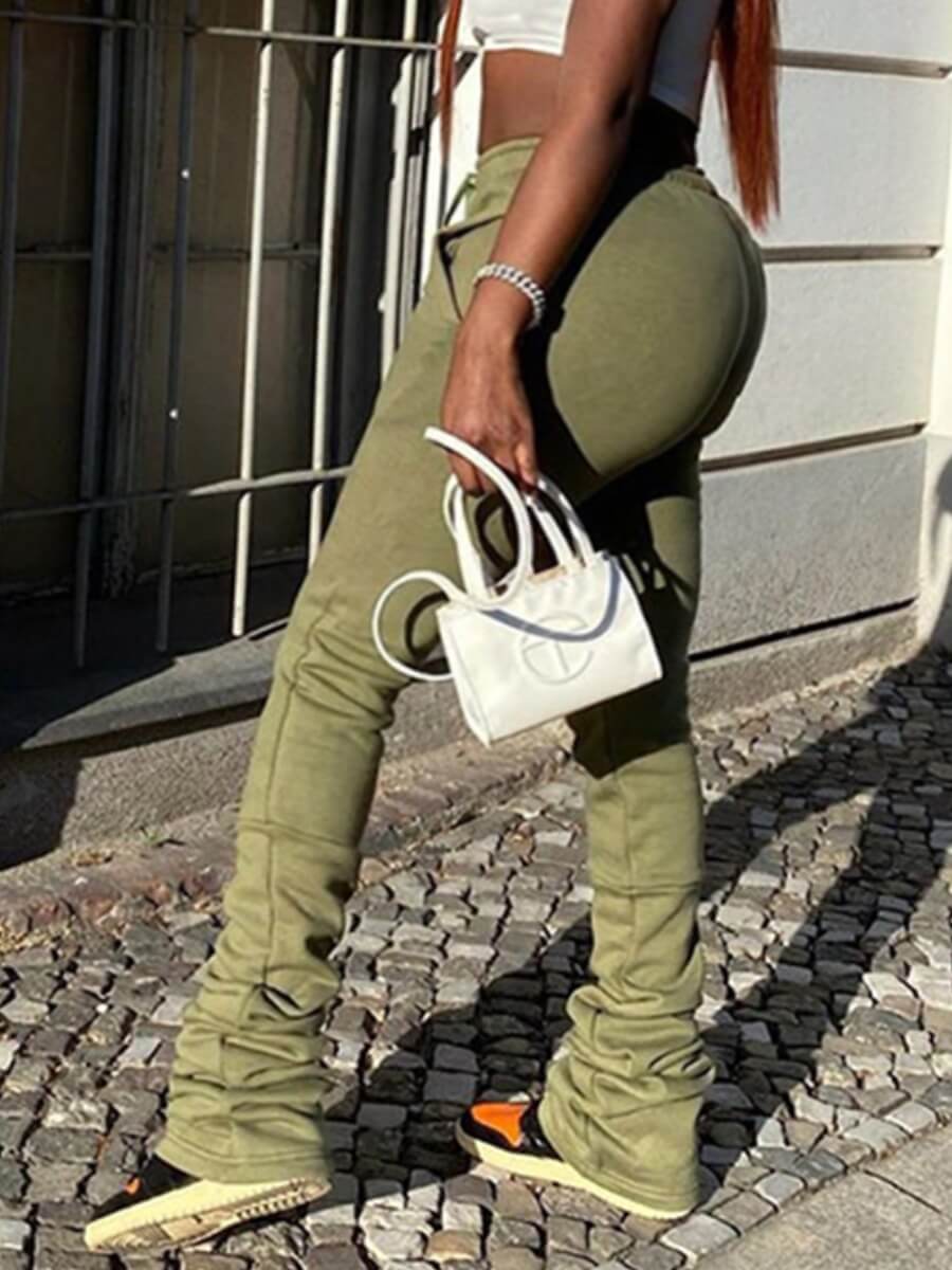 

Lovely Casual Fold Design Green Plus Size Pants
