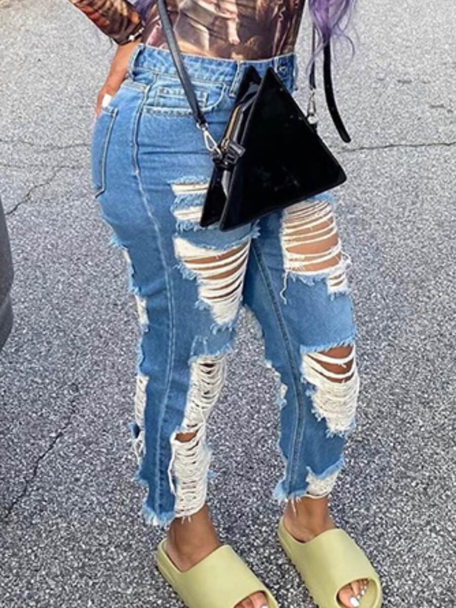 broken holes blue jeans