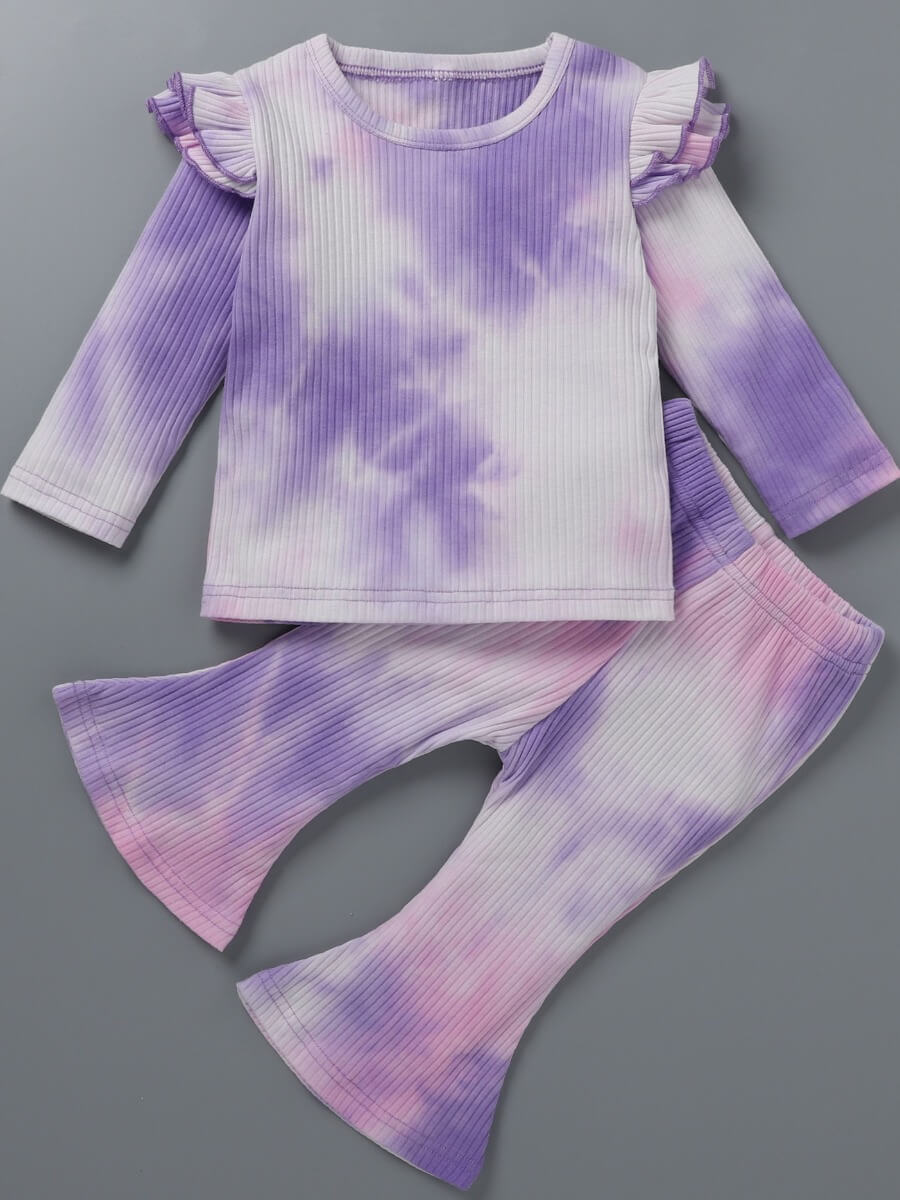 

Lovely Trendy O Neck Tie-dye Purple Girl Two-piece Pants Set