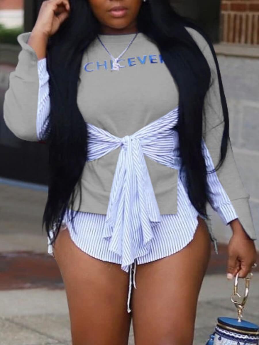 

Lovely Casual O Neck Letter Print Lace-up Grey Hoodie