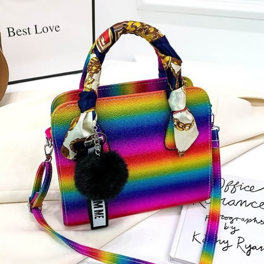 

LW Trendy Rainbow Print Multicolor Crossbody Bag, Multi