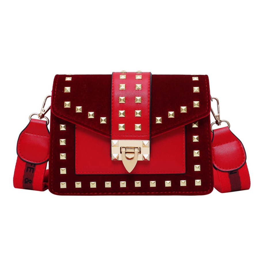 

Lovely Stylish Rivet Decorative Red Crossbody Bag