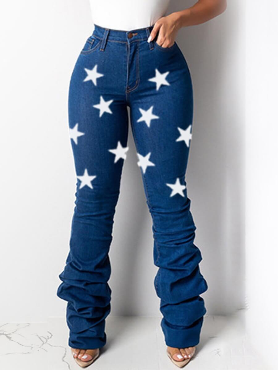 

Lovely Casual Pentagram Print Heap Deep Blue Jeans