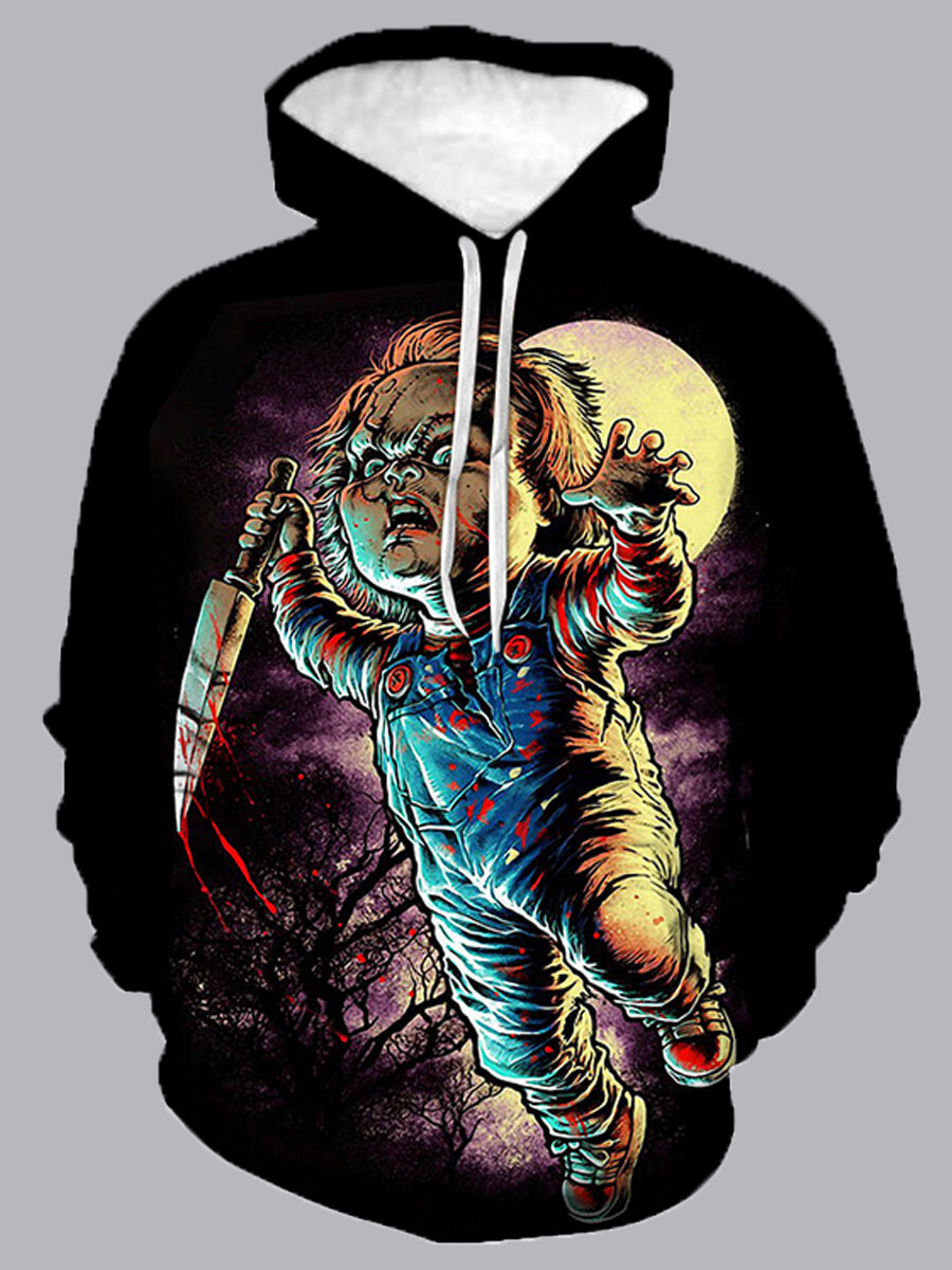 

LW Men Hooded Collar Print Oversized Hoodie, Black