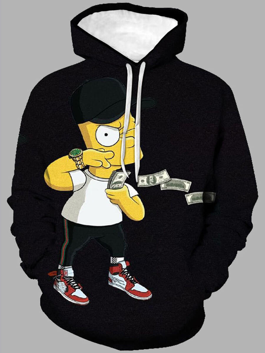 

Lovely Casual Hooded Collar Cartoon Print Black Men Hoodie