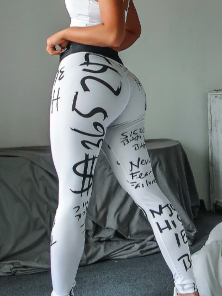 

Lovely Sportswear Letter Print White Leggings