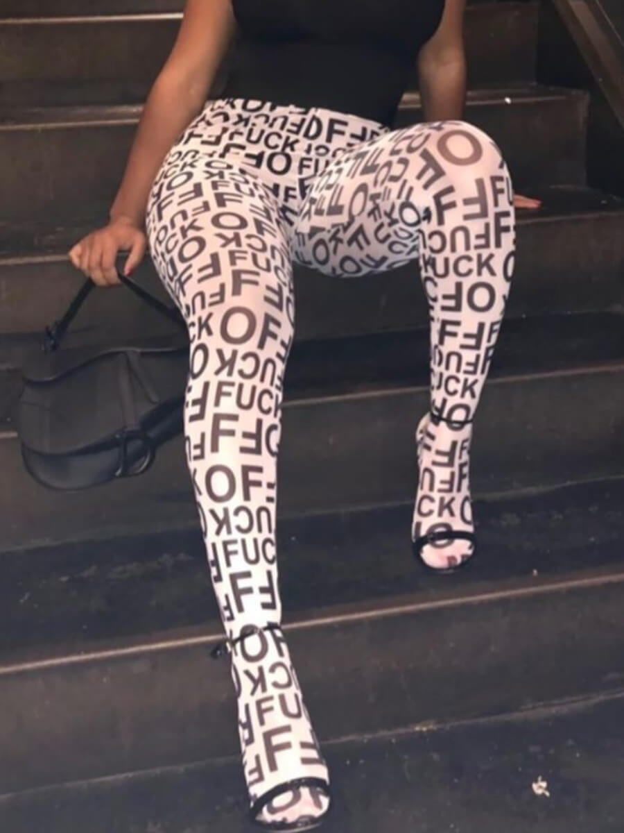

Lovely Street Letter Print Skinny White Leggings
