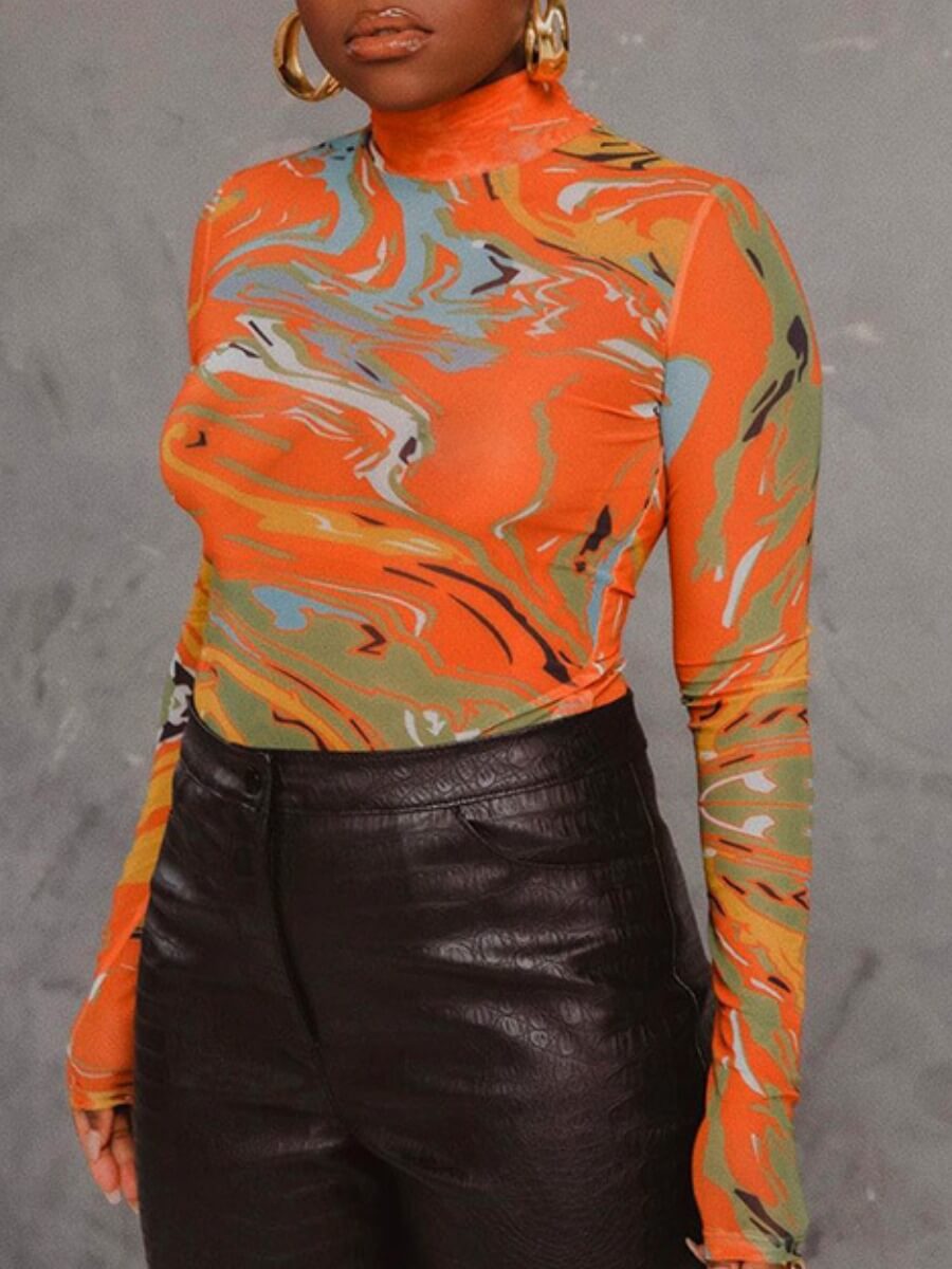 

Lovely Street Turtleneck Print Jacinth Bodysuit, Croci