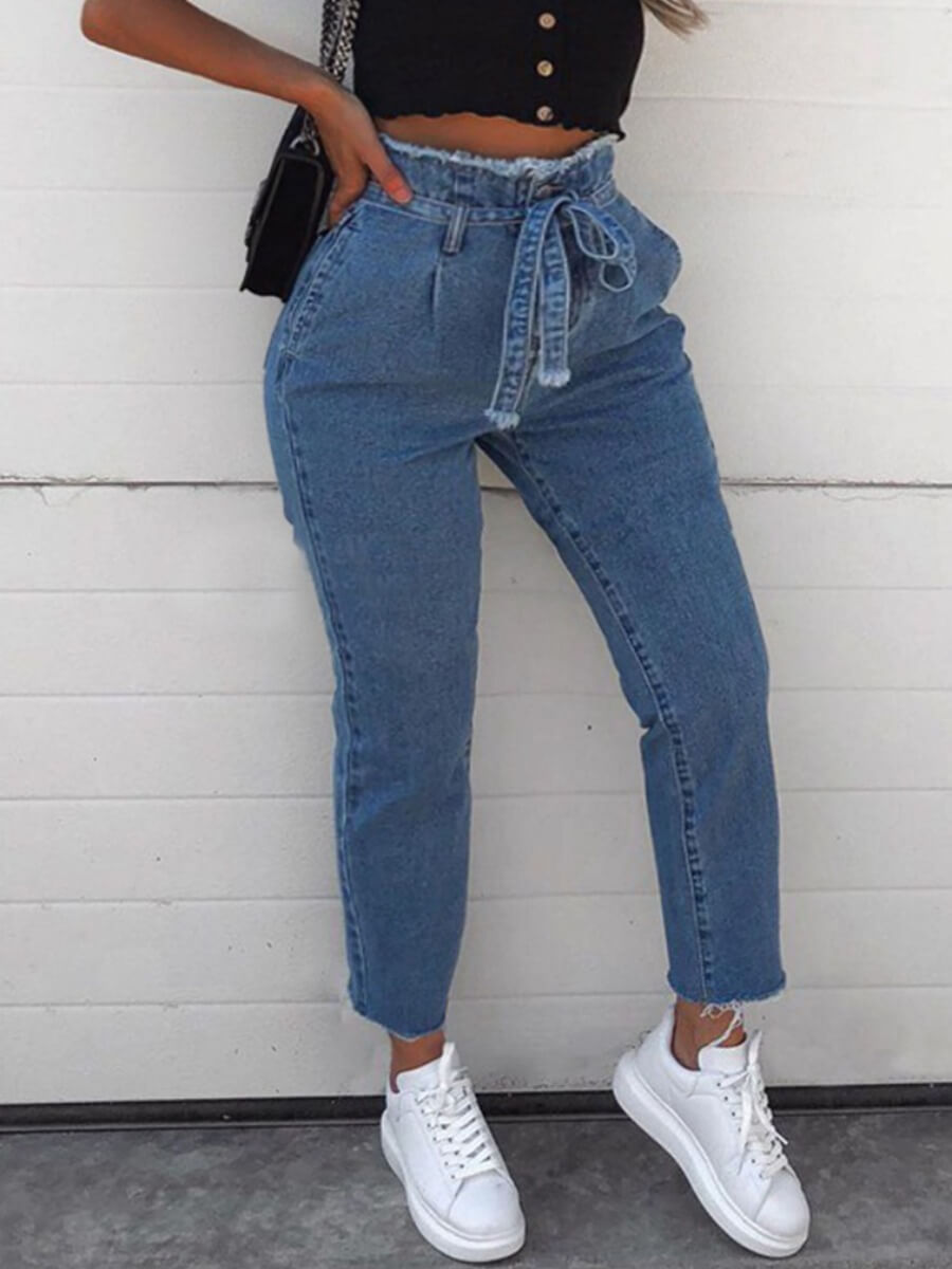 

Lovely Casual Lace-up Baby Blue Jeans