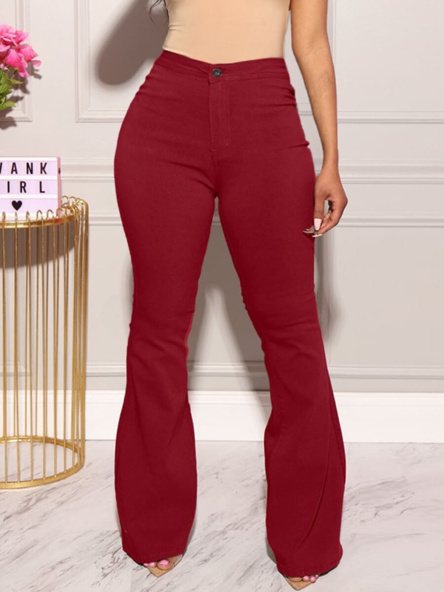 

Lovely Casual Basic Flared Wine Red Jeans