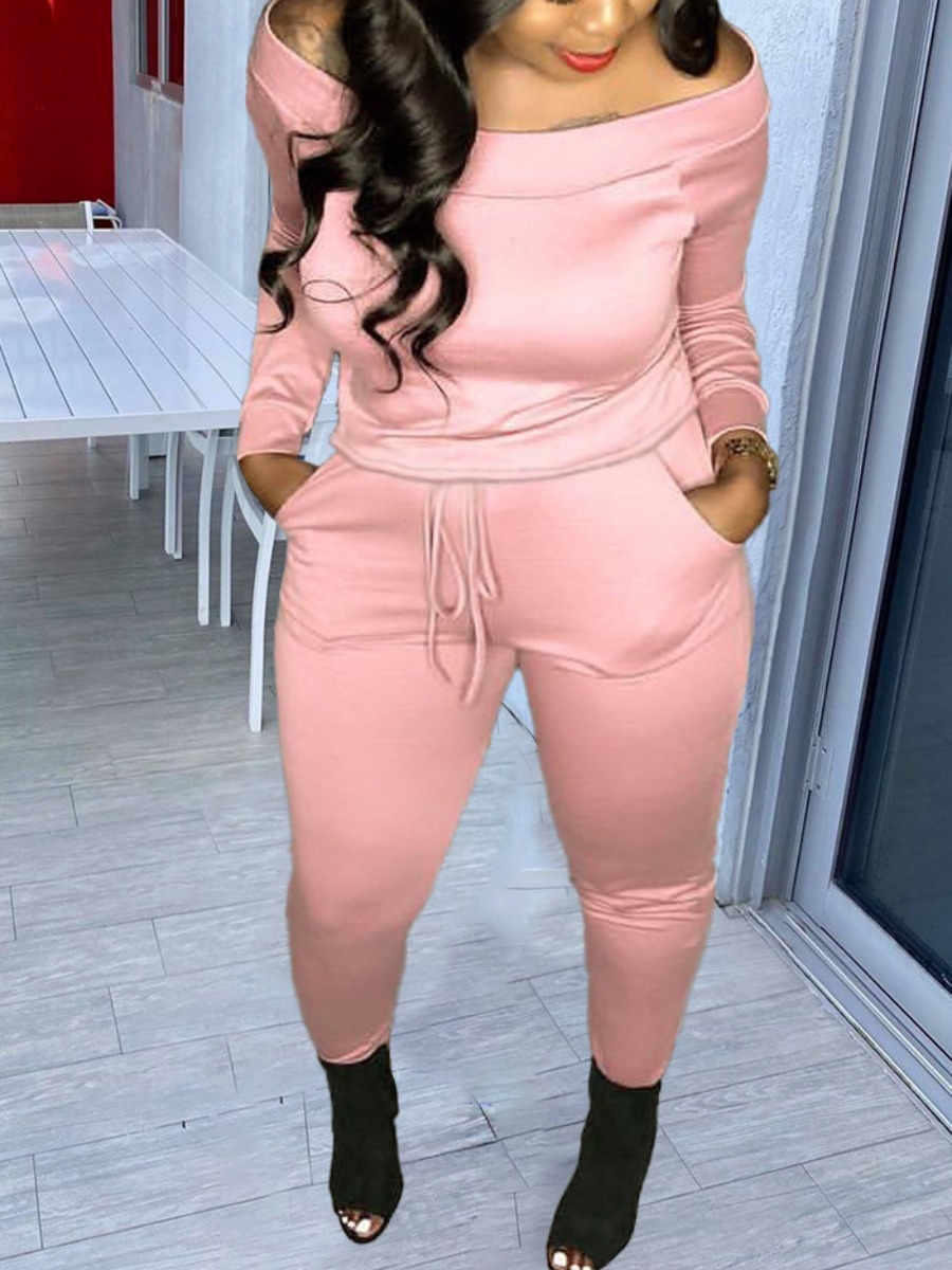 

Lovely Sportswear Drawstring Basic Pink Plus Size Two-piece Pants Set