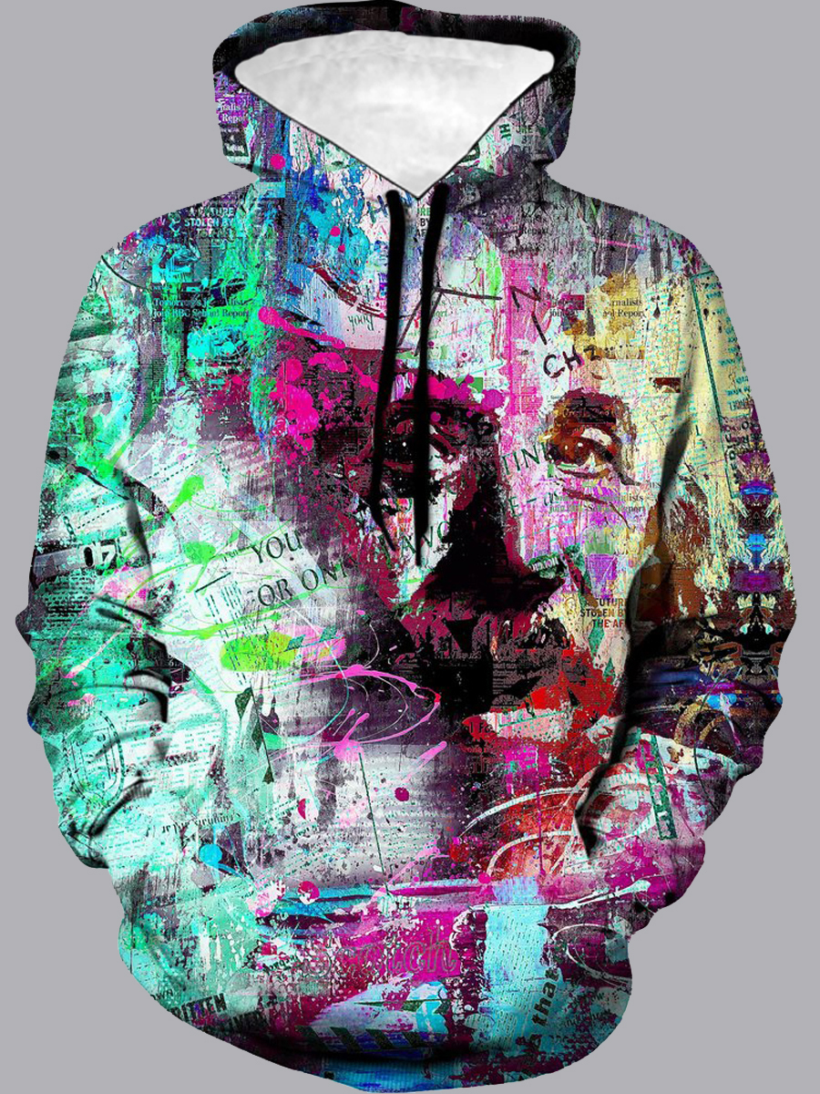

Lovely Street Hooded Collar Print Multicolor Men Hoodie, Multi