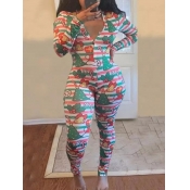 Lovely Leisure V Neck Cartoon Print Red Sleepwear
