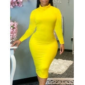 Lovely Casual Basic Skinny Yellow Knee Length Plus
