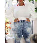 Lovely Plus Size Trendy O Neck Patchwork White Blo