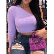 Lovely Trendy One Shoulder Skinny Purple Sweater