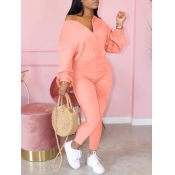 Lovely Leisure Zipper Design Pink One-piece Jumpsu